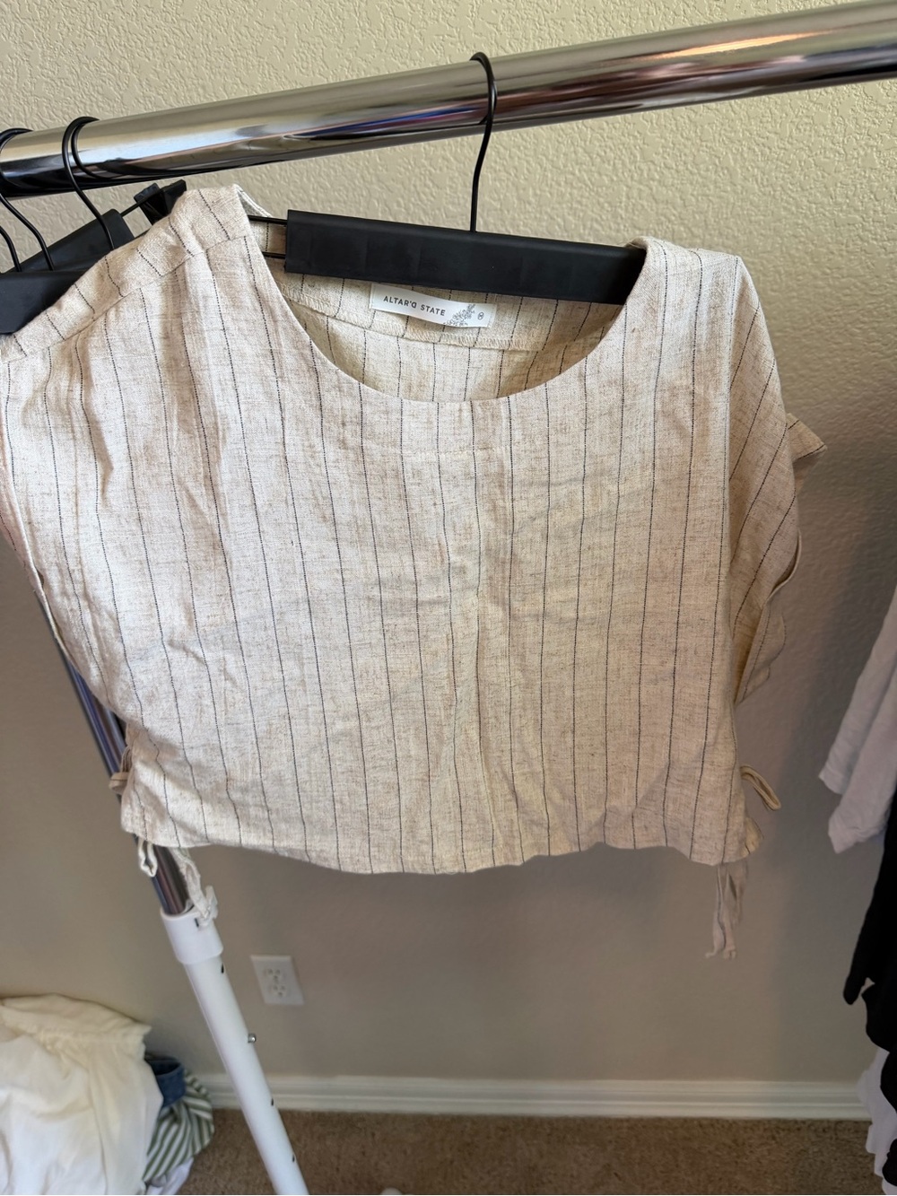 Altar'd State Natural Beige Striped Linen-Blend Crop Top